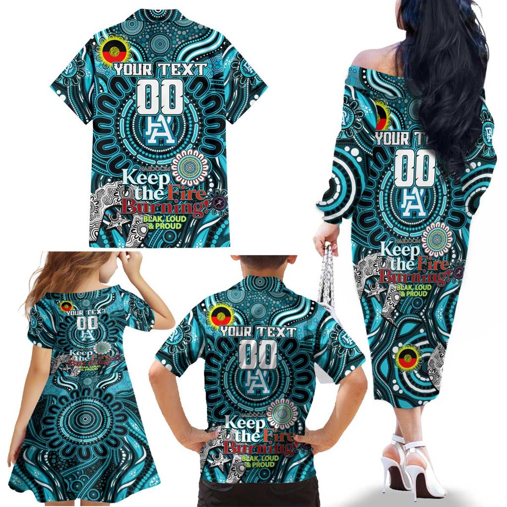 Custom Port Adelaide Power NAIDOC Week 2024 Family Matching Off The Shoulder Long Sleeve Dress and Hawaiian Shirt Mascot Football