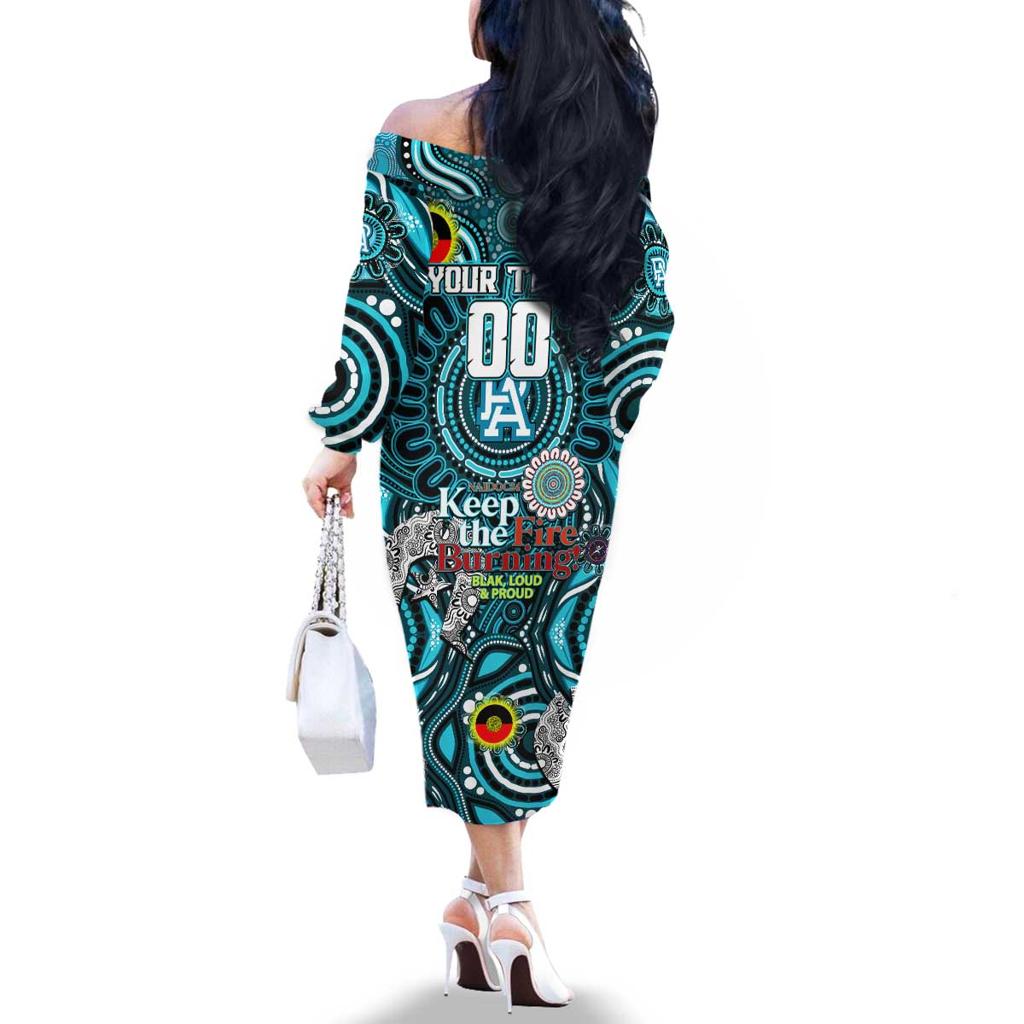 Custom Port Adelaide Power NAIDOC Week 2024 Family Matching Off The Shoulder Long Sleeve Dress and Hawaiian Shirt Mascot Football