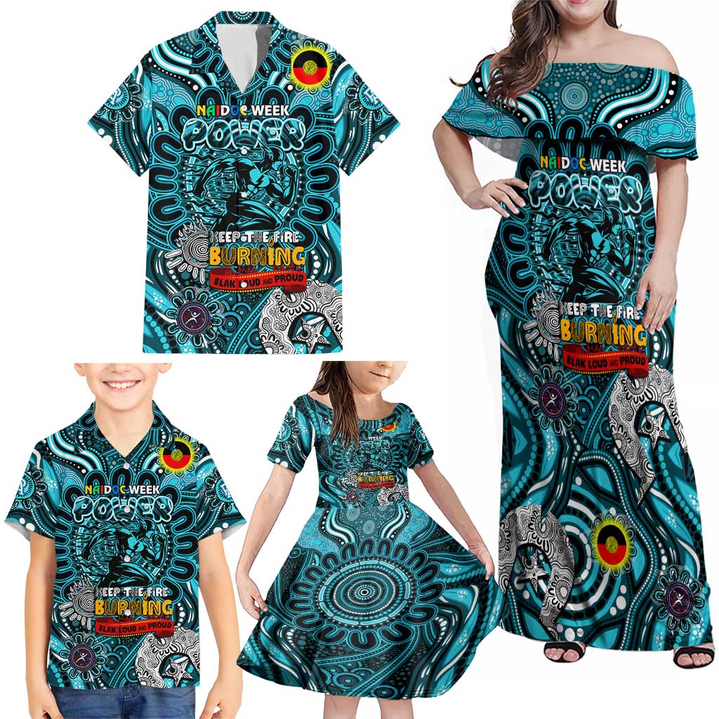Custom Port Adelaide Power NAIDOC Week 2024 Family Matching Off Shoulder Maxi Dress and Hawaiian Shirt Mascot Football
