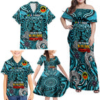 Custom Port Adelaide Power NAIDOC Week 2024 Family Matching Off Shoulder Maxi Dress and Hawaiian Shirt Mascot Football