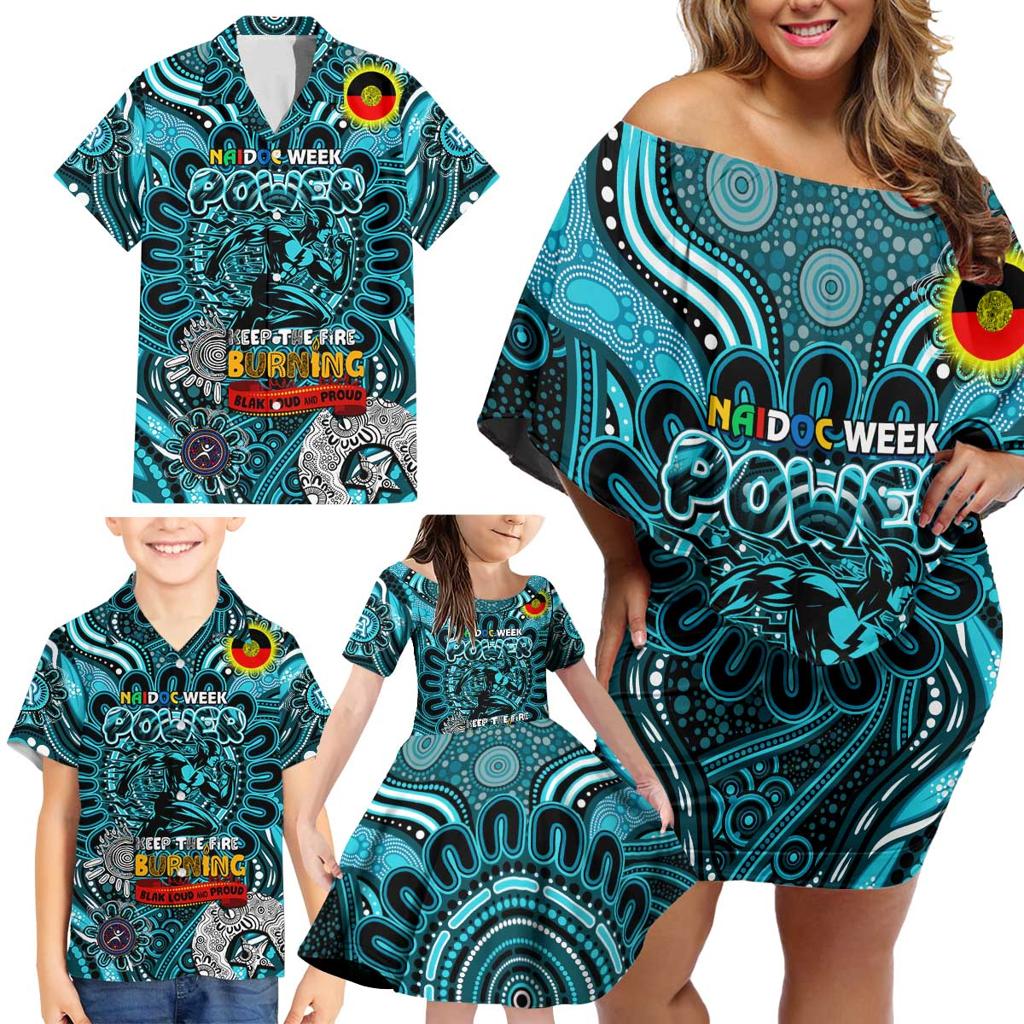 Custom Port Adelaide Power NAIDOC Week 2024 Family Matching Off Shoulder Short Dress and Hawaiian Shirt Mascot Football
