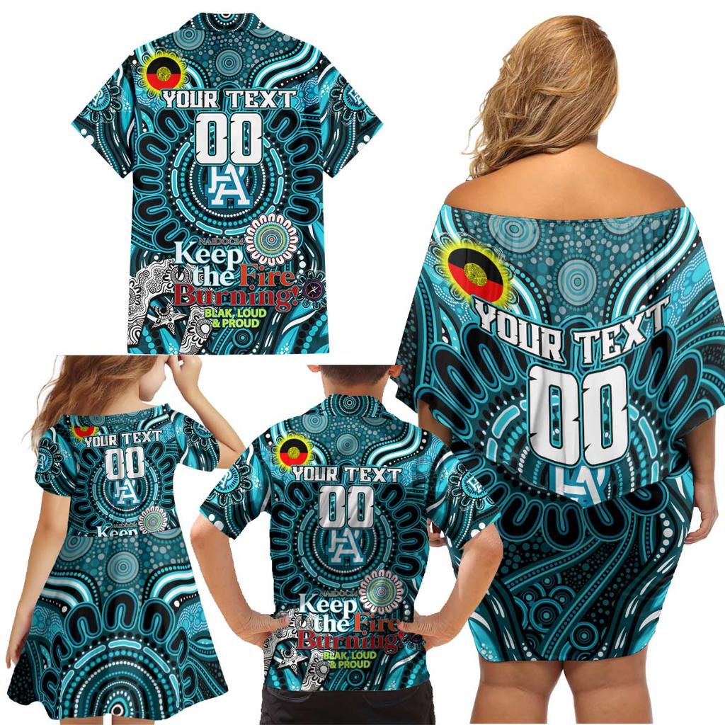 Custom Port Adelaide Power NAIDOC Week 2024 Family Matching Off Shoulder Short Dress and Hawaiian Shirt Mascot Football