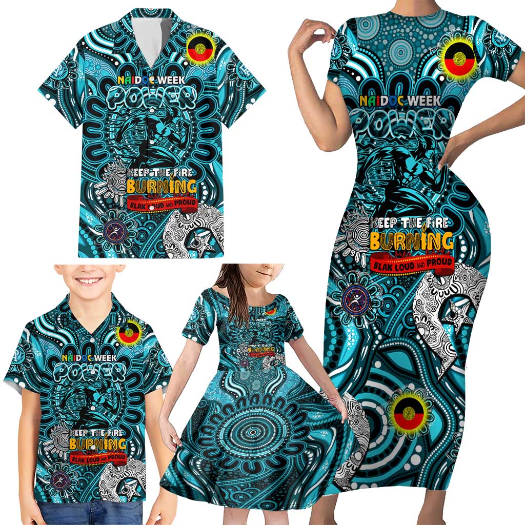 Custom Port Adelaide Power NAIDOC Week 2024 Family Matching Short Sleeve Bodycon Dress and Hawaiian Shirt Mascot Football