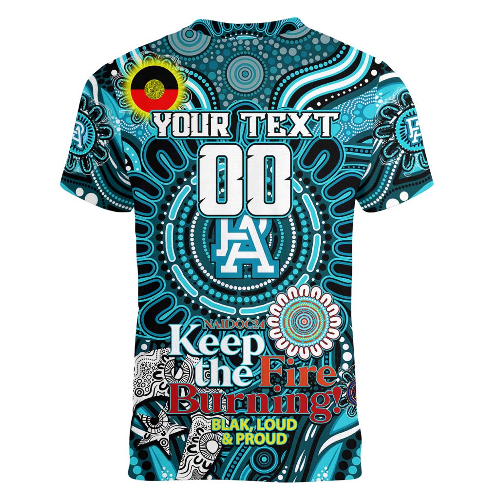 Custom Port Adelaide Power NAIDOC Week 2024 Women V-Neck T-Shirt Mascot Football