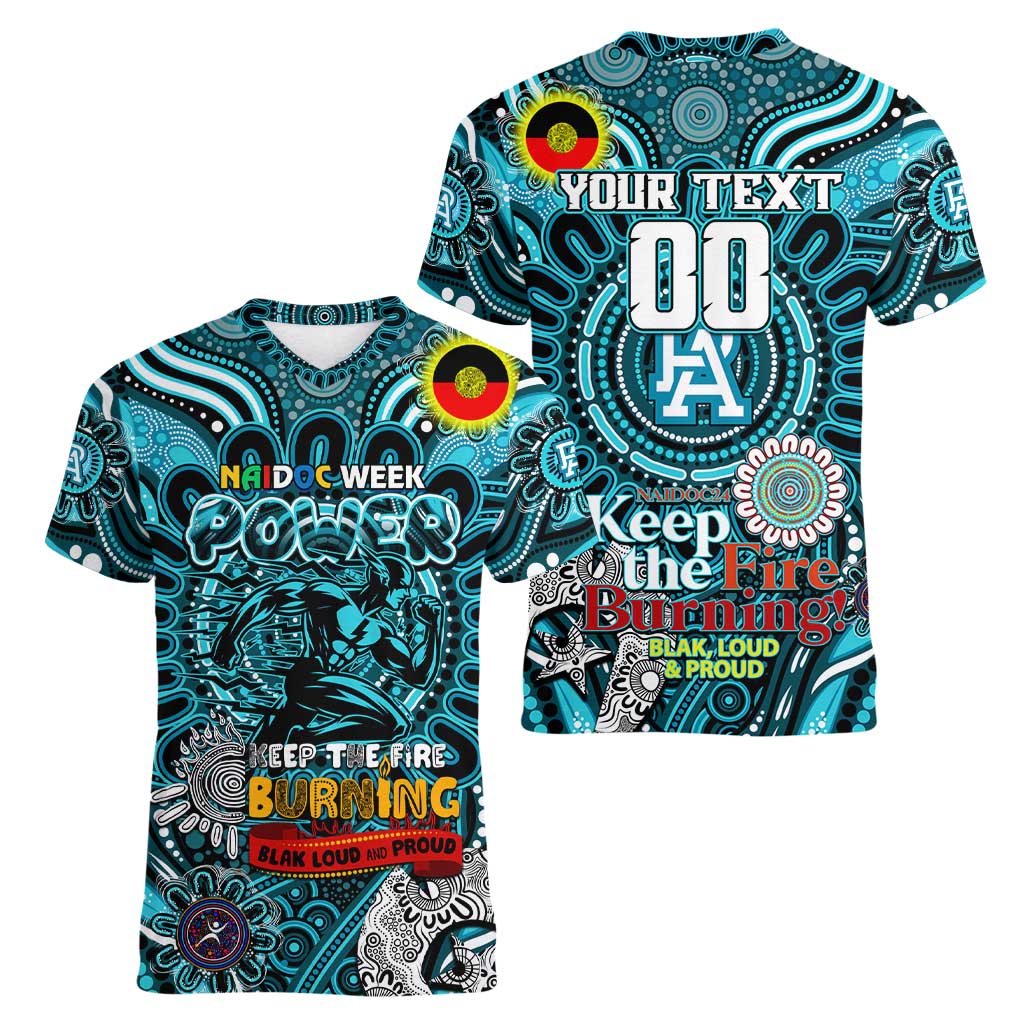 Custom Port Adelaide Power NAIDOC Week 2024 Women V-Neck T-Shirt Mascot Football