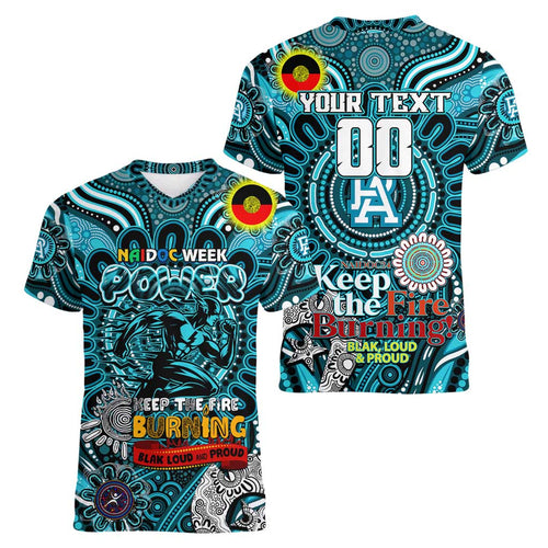 Custom Port Adelaide Power NAIDOC Week 2024 Women V-Neck T-Shirt Mascot Football