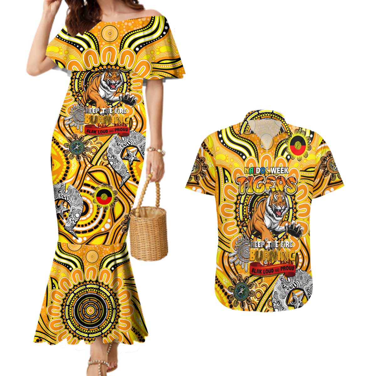 Custom Richmond Tiger NAIDOC Week 2024 Couples Matching Mermaid Dress and Hawaiian Shirt Mascot Football