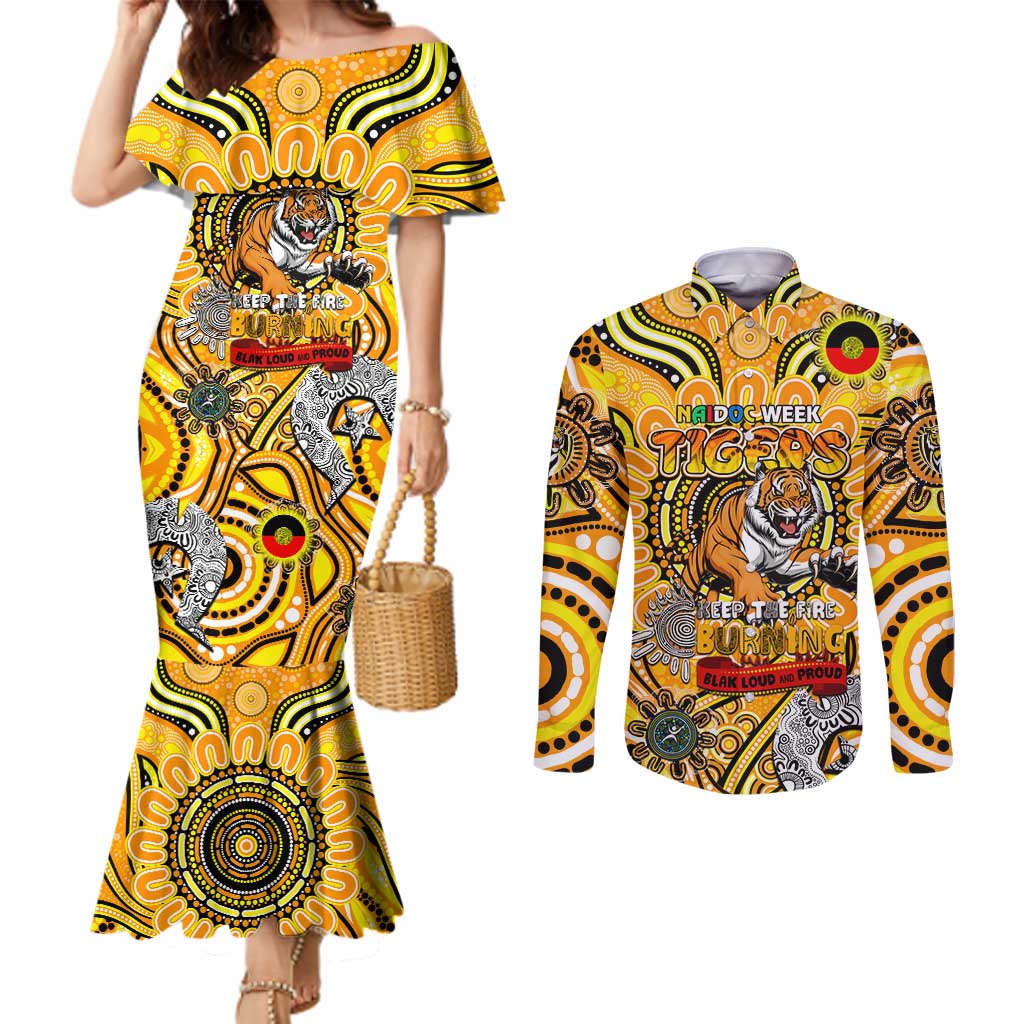 Custom Richmond Tiger NAIDOC Week 2024 Couples Matching Mermaid Dress and Long Sleeve Button Shirt Mascot Football