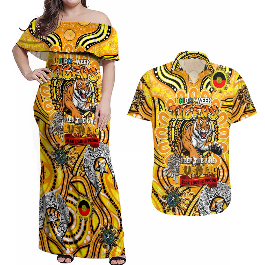Custom Richmond Tiger NAIDOC Week 2024 Couples Matching Off Shoulder Maxi Dress and Hawaiian Shirt Mascot Football