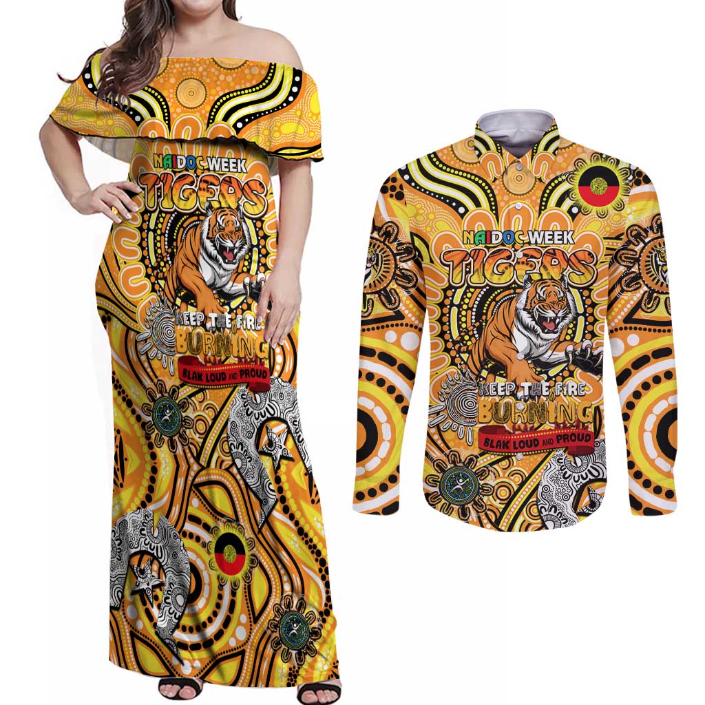 Custom Richmond Tiger NAIDOC Week 2024 Couples Matching Off Shoulder Maxi Dress and Long Sleeve Button Shirt Mascot Football