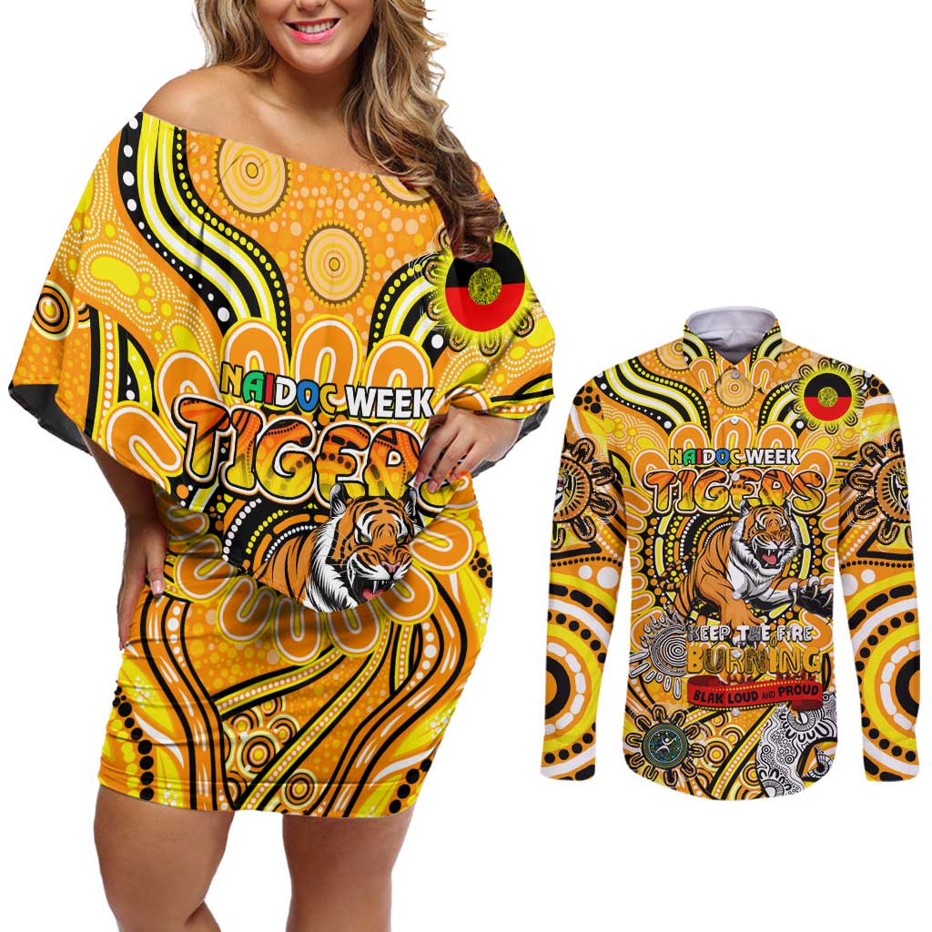Custom Richmond Tiger NAIDOC Week 2024 Couples Matching Off Shoulder Short Dress and Long Sleeve Button Shirt Mascot Football