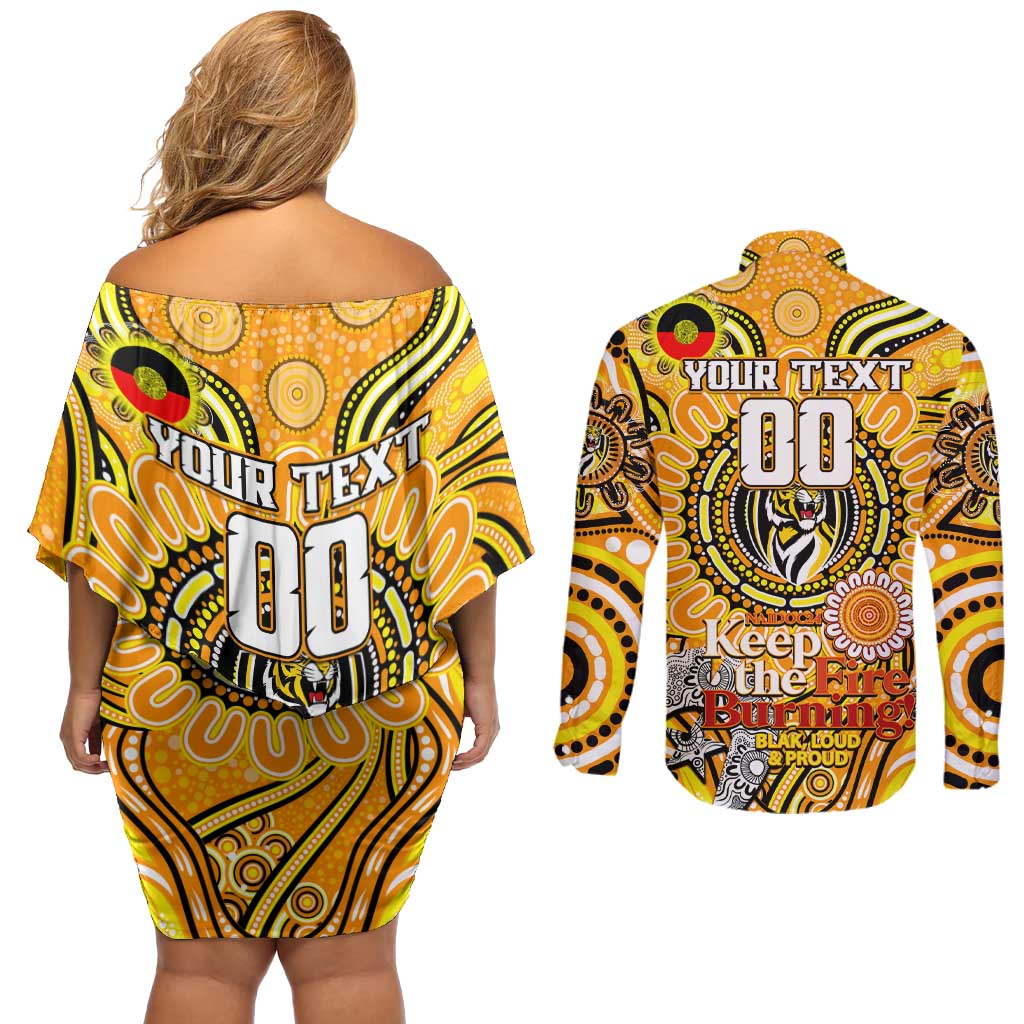 Custom Richmond Tiger NAIDOC Week 2024 Couples Matching Off Shoulder Short Dress and Long Sleeve Button Shirt Mascot Football