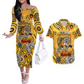 Custom Richmond Tiger NAIDOC Week 2024 Couples Matching Off The Shoulder Long Sleeve Dress and Hawaiian Shirt Mascot Football