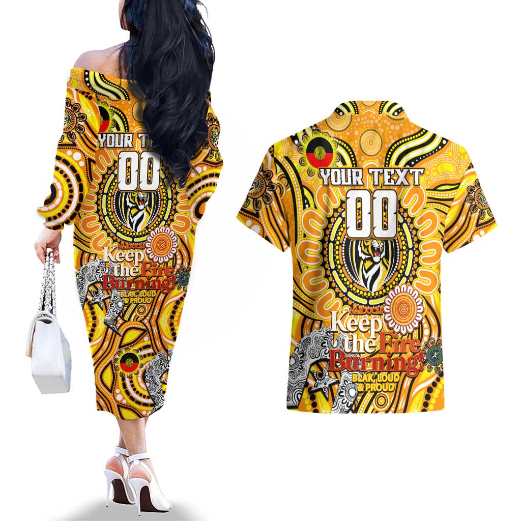 Custom Richmond Tiger NAIDOC Week 2024 Couples Matching Off The Shoulder Long Sleeve Dress and Hawaiian Shirt Mascot Football