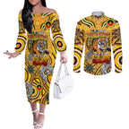 Custom Richmond Tiger NAIDOC Week 2024 Couples Matching Off The Shoulder Long Sleeve Dress and Long Sleeve Button Shirt Mascot Football