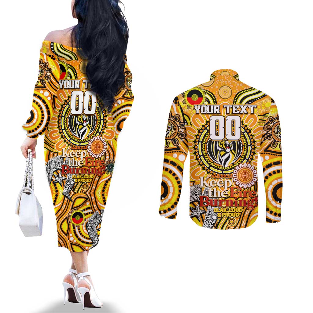Custom Richmond Tiger NAIDOC Week 2024 Couples Matching Off The Shoulder Long Sleeve Dress and Long Sleeve Button Shirt Mascot Football