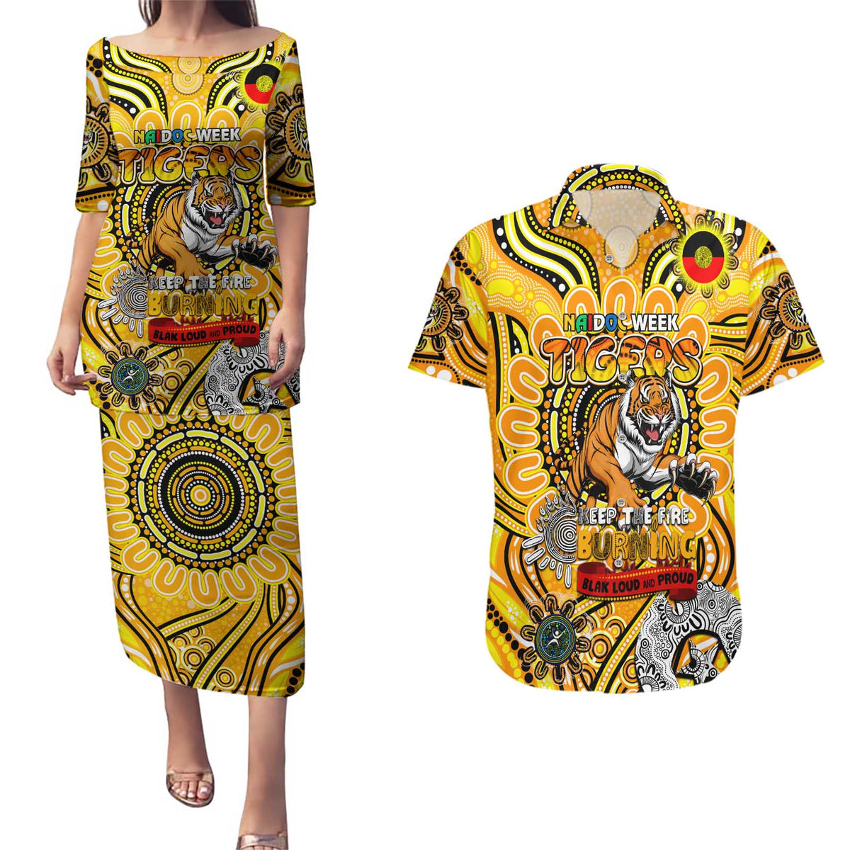 Custom Richmond Tiger NAIDOC Week 2024 Couples Matching Puletasi and Hawaiian Shirt Mascot Football