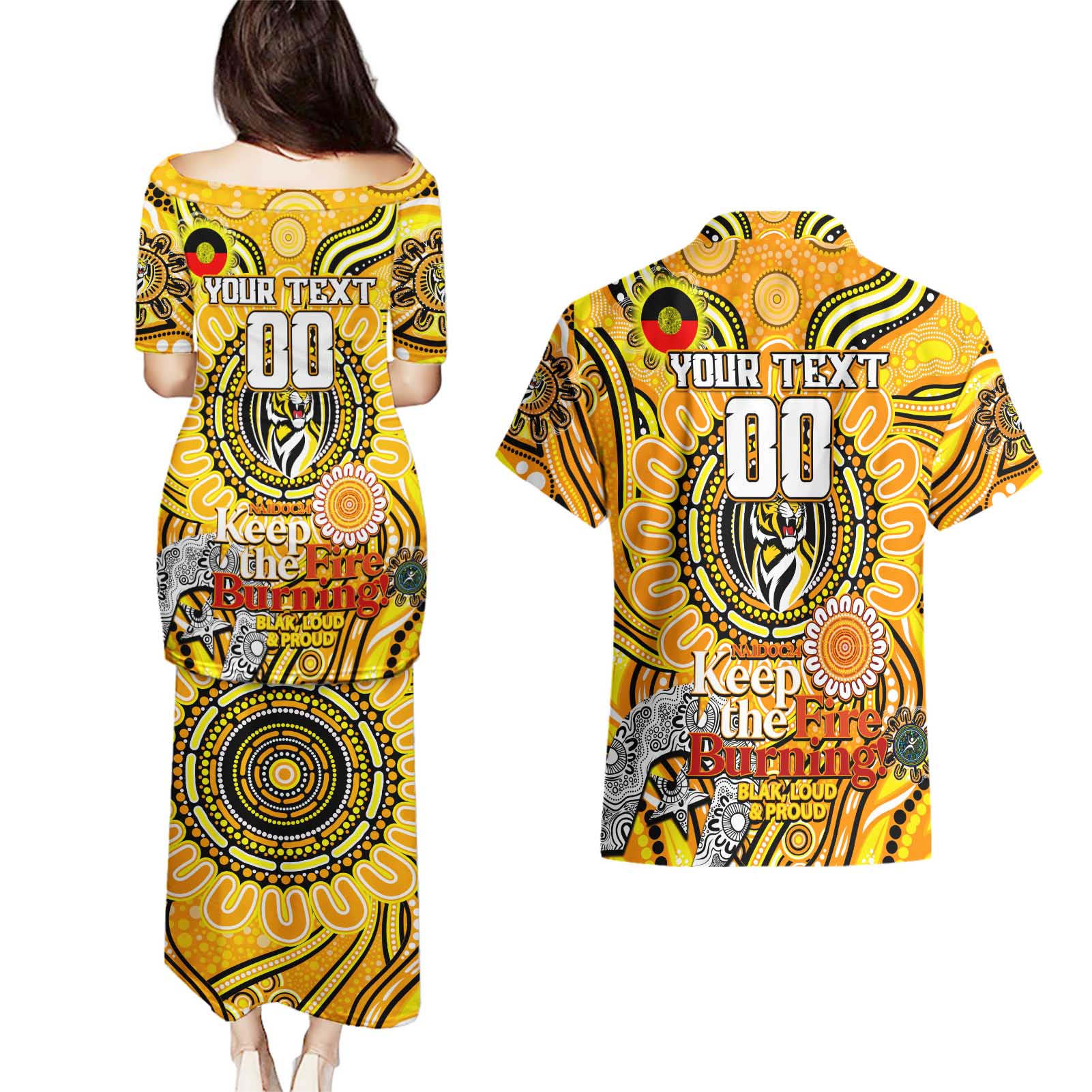 Custom Richmond Tiger NAIDOC Week 2024 Couples Matching Puletasi and Hawaiian Shirt Mascot Football