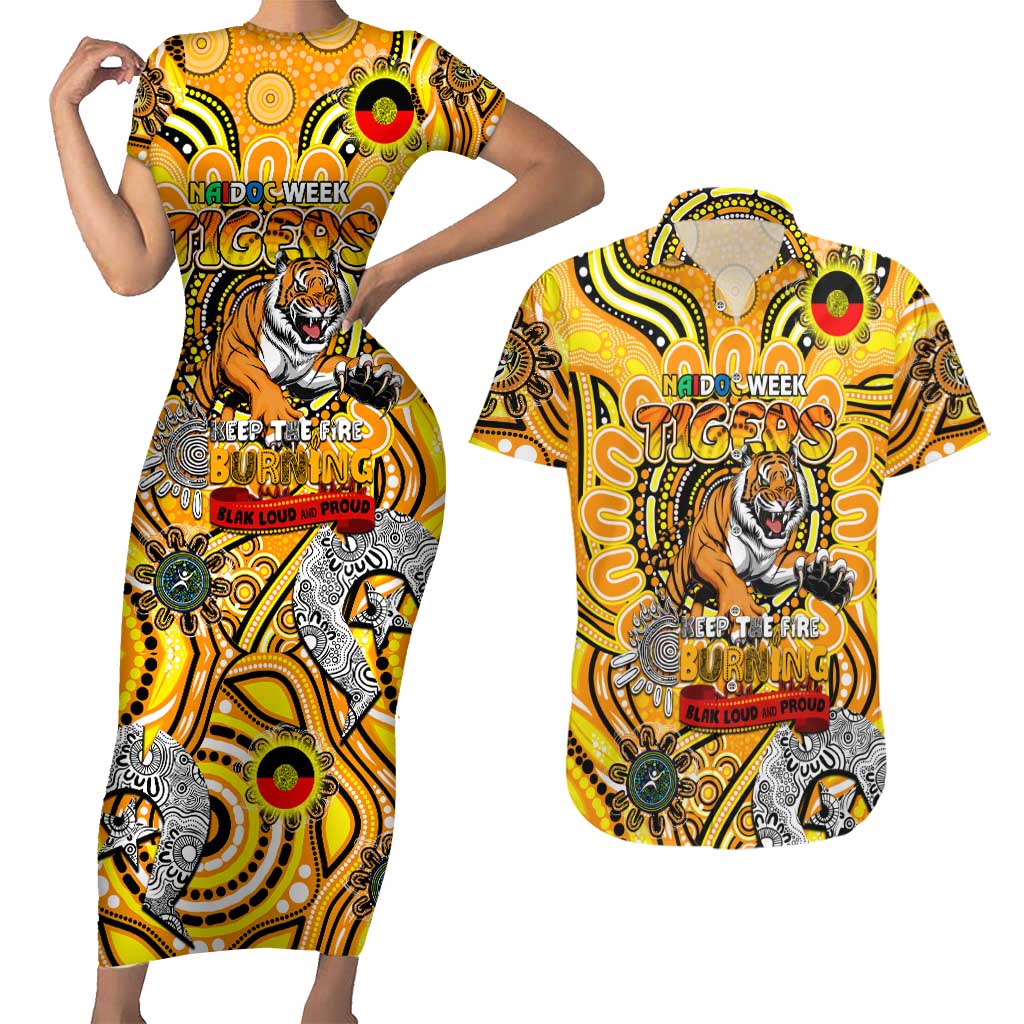 Custom Richmond Tiger NAIDOC Week 2024 Couples Matching Short Sleeve Bodycon Dress and Hawaiian Shirt Mascot Football