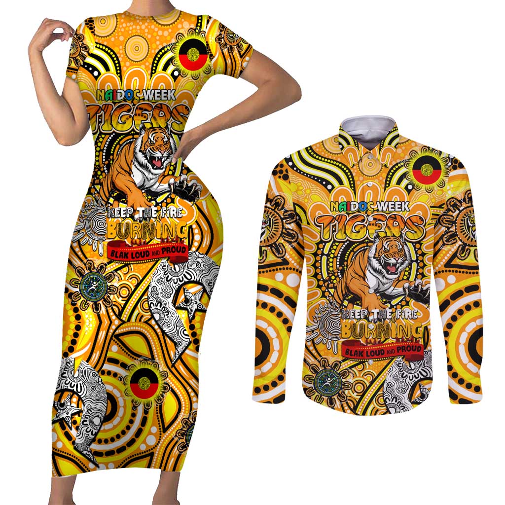Custom Richmond Tiger NAIDOC Week 2024 Couples Matching Short Sleeve Bodycon Dress and Long Sleeve Button Shirt Mascot Football