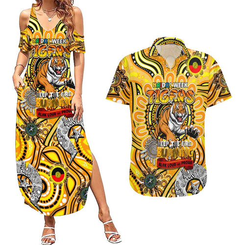 Custom Richmond Tiger NAIDOC Week 2024 Couples Matching Summer Maxi Dress and Hawaiian Shirt Mascot Football