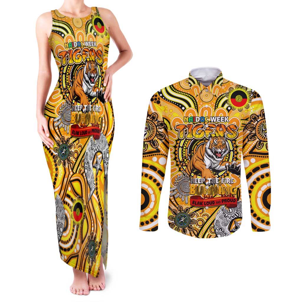 Custom Richmond Tiger NAIDOC Week 2024 Couples Matching Tank Maxi Dress and Long Sleeve Button Shirt Mascot Football