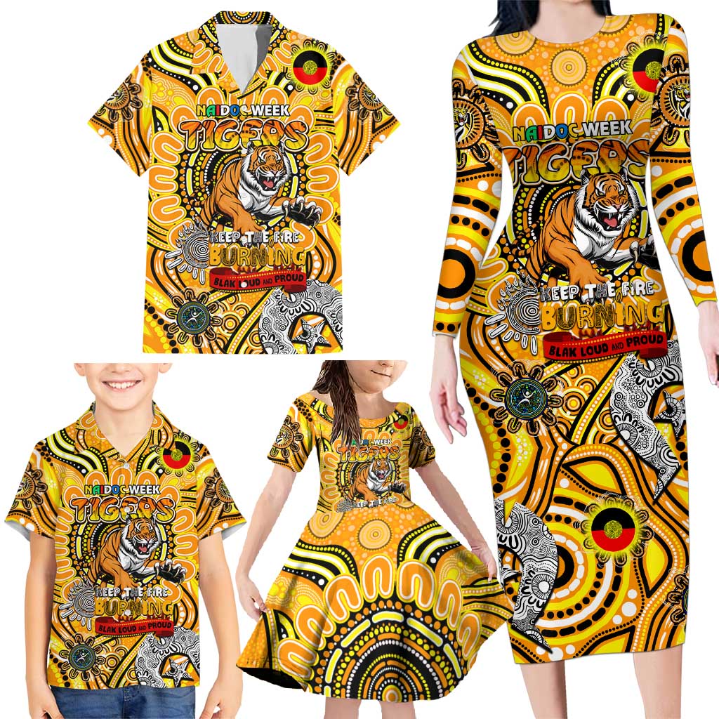Custom Richmond Tiger NAIDOC Week 2024 Family Matching Long Sleeve Bodycon Dress and Hawaiian Shirt Mascot Football