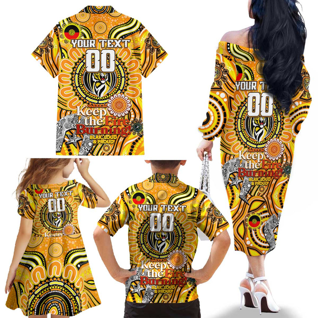 Custom Richmond Tiger NAIDOC Week 2024 Family Matching Off The Shoulder Long Sleeve Dress and Hawaiian Shirt Mascot Football