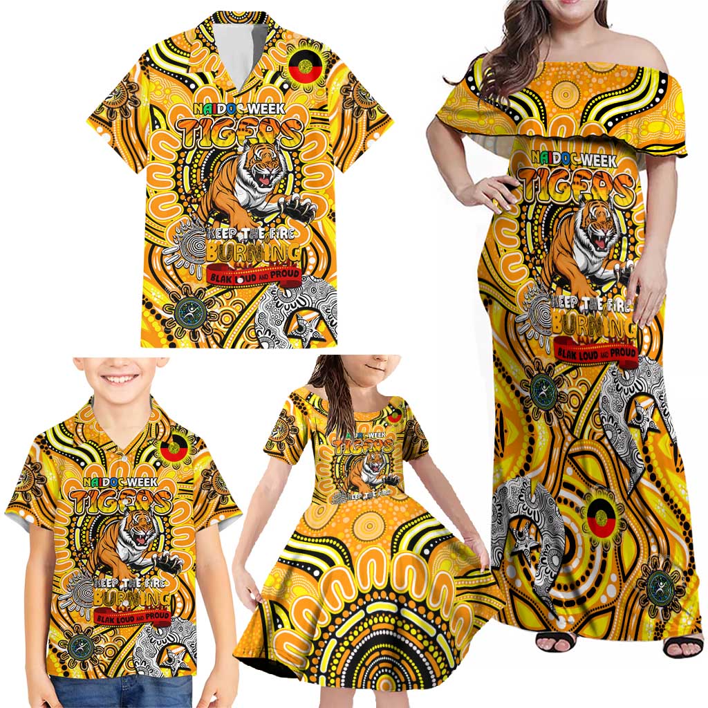 Custom Richmond Tiger NAIDOC Week 2024 Family Matching Off Shoulder Maxi Dress and Hawaiian Shirt Mascot Football
