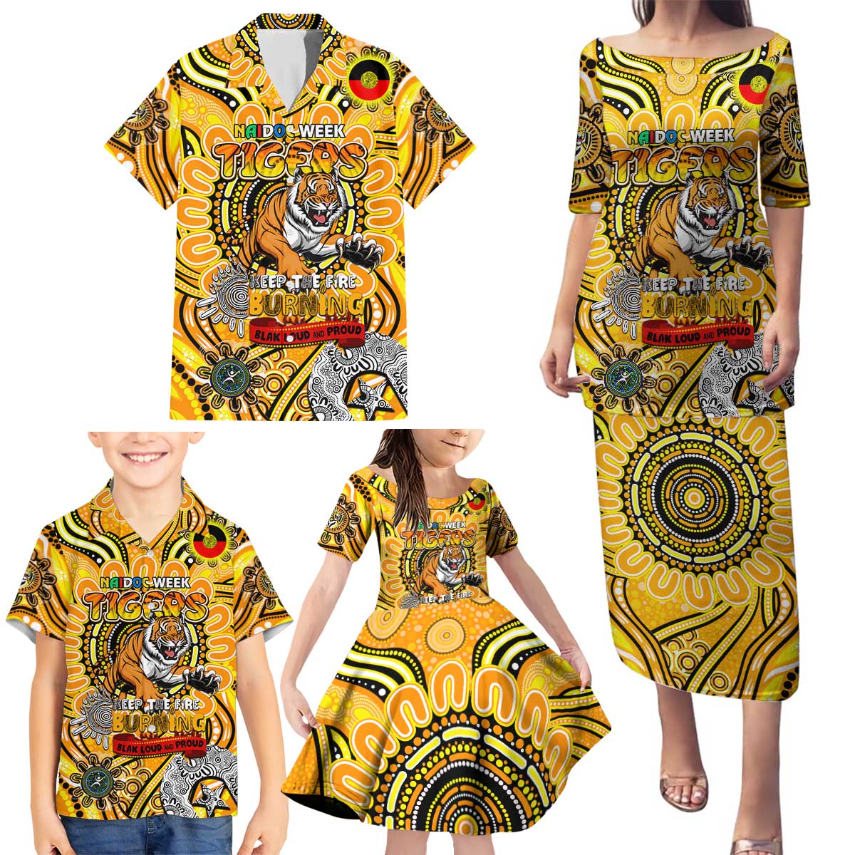 Custom Richmond Tiger NAIDOC Week 2024 Family Matching Puletasi and Hawaiian Shirt Mascot Football