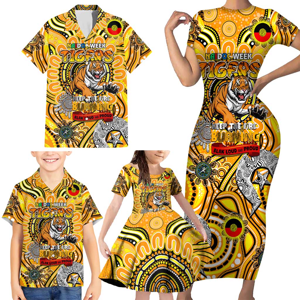 Custom Richmond Tiger NAIDOC Week 2024 Family Matching Short Sleeve Bodycon Dress and Hawaiian Shirt Mascot Football