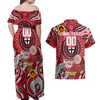 Custom St Kilda Saints NAIDOC Week 2024 Couples Matching Off Shoulder Maxi Dress and Hawaiian Shirt Mascot Football