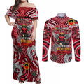 Custom St Kilda Saints NAIDOC Week 2024 Couples Matching Off Shoulder Maxi Dress and Long Sleeve Button Shirt Mascot Football