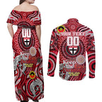 Custom St Kilda Saints NAIDOC Week 2024 Couples Matching Off Shoulder Maxi Dress and Long Sleeve Button Shirt Mascot Football