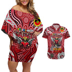 Custom St Kilda Saints NAIDOC Week 2024 Couples Matching Off Shoulder Short Dress and Hawaiian Shirt Mascot Football