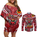 Custom St Kilda Saints NAIDOC Week 2024 Couples Matching Off Shoulder Short Dress and Long Sleeve Button Shirt Mascot Football