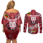 Custom St Kilda Saints NAIDOC Week 2024 Couples Matching Off Shoulder Short Dress and Long Sleeve Button Shirt Mascot Football