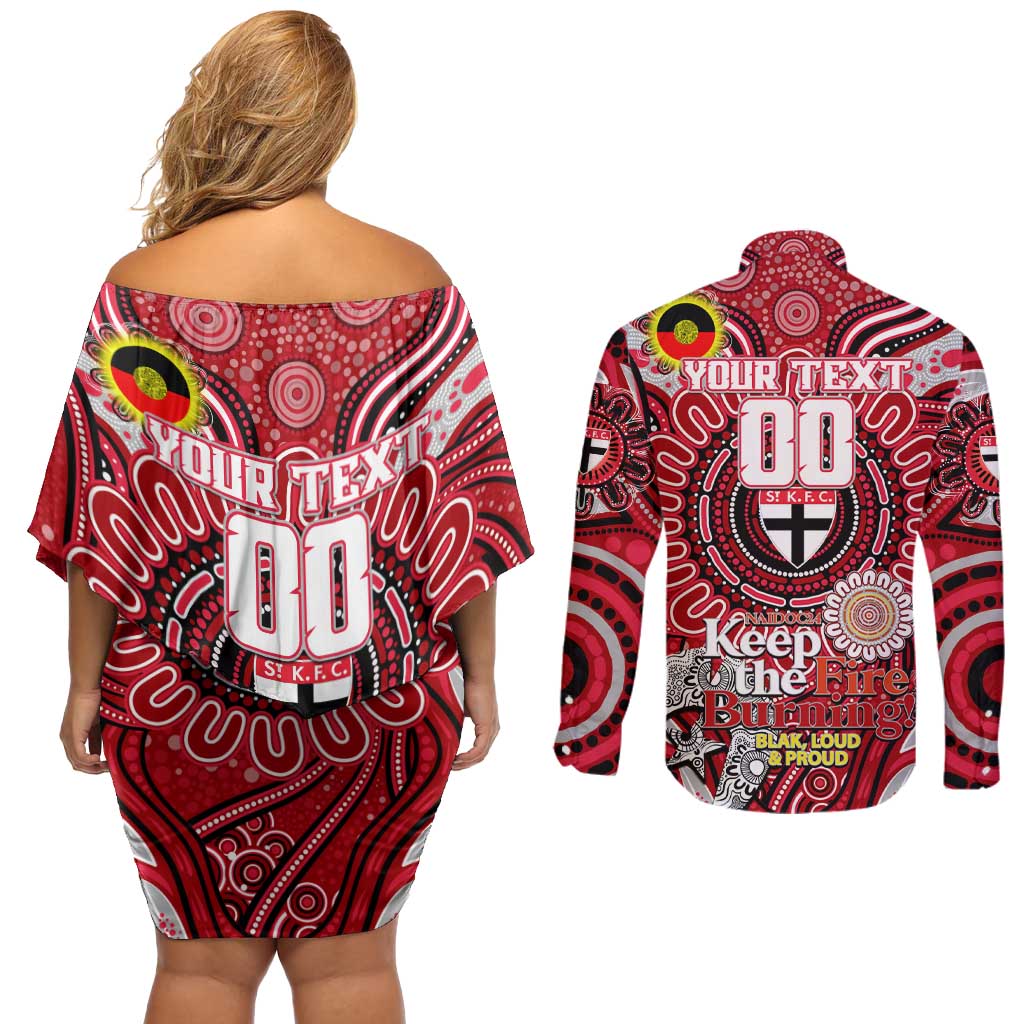 Custom St Kilda Saints NAIDOC Week 2024 Couples Matching Off Shoulder Short Dress and Long Sleeve Button Shirt Mascot Football