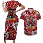 Custom St Kilda Saints NAIDOC Week 2024 Couples Matching Short Sleeve Bodycon Dress and Hawaiian Shirt Mascot Football
