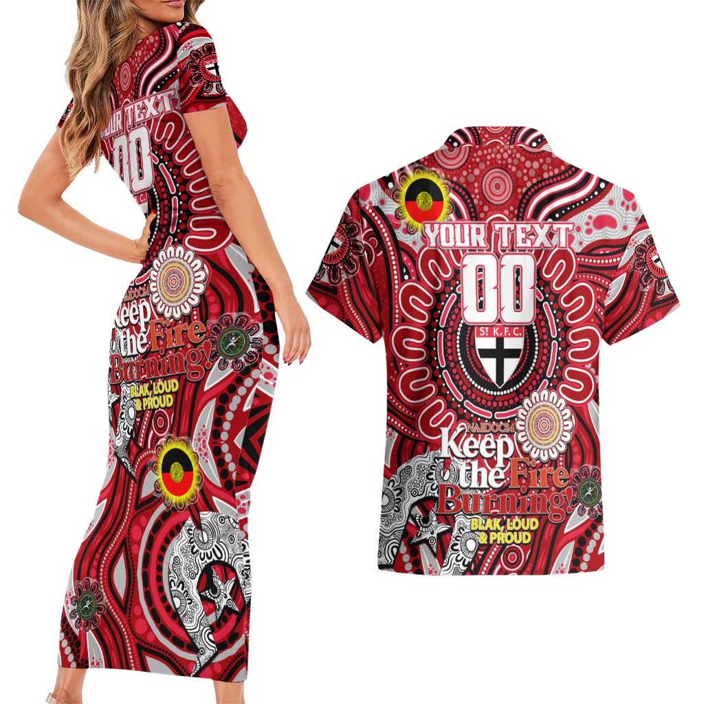Custom St Kilda Saints NAIDOC Week 2024 Couples Matching Short Sleeve Bodycon Dress and Hawaiian Shirt Mascot Football