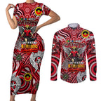 Custom St Kilda Saints NAIDOC Week 2024 Couples Matching Short Sleeve Bodycon Dress and Long Sleeve Button Shirt Mascot Football