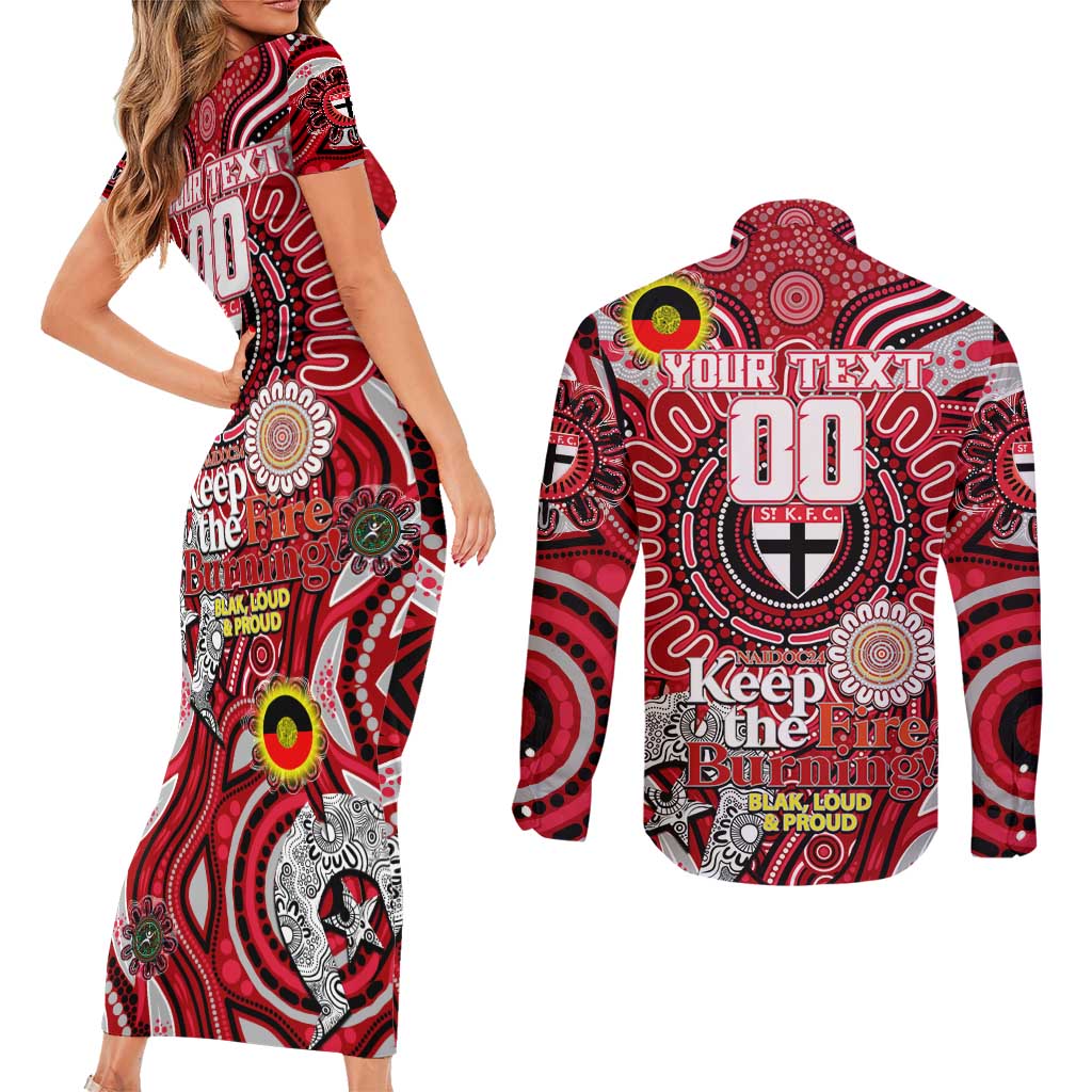 Custom St Kilda Saints NAIDOC Week 2024 Couples Matching Short Sleeve Bodycon Dress and Long Sleeve Button Shirt Mascot Football