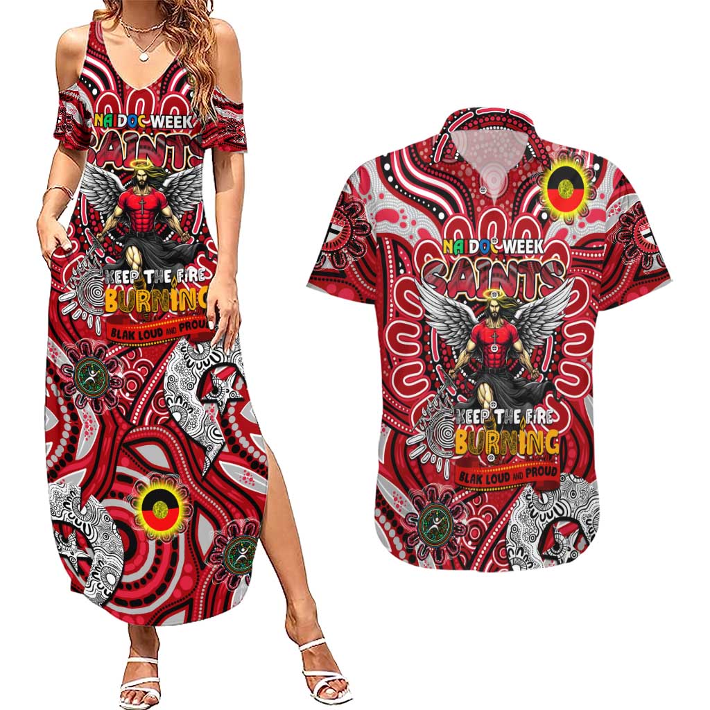 Custom St Kilda Saints NAIDOC Week 2024 Couples Matching Summer Maxi Dress and Hawaiian Shirt Mascot Football