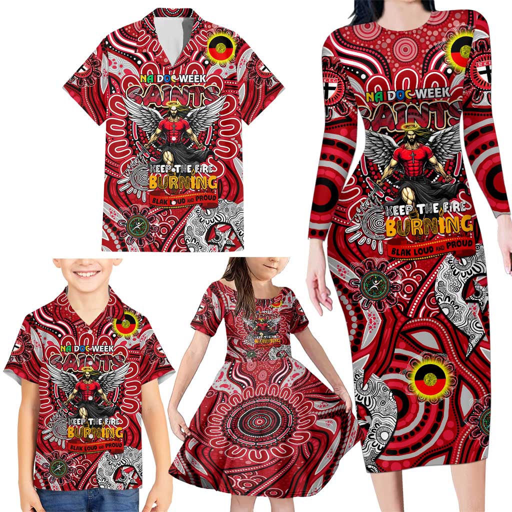 Custom St Kilda Saints NAIDOC Week 2024 Family Matching Long Sleeve Bodycon Dress and Hawaiian Shirt Mascot Football