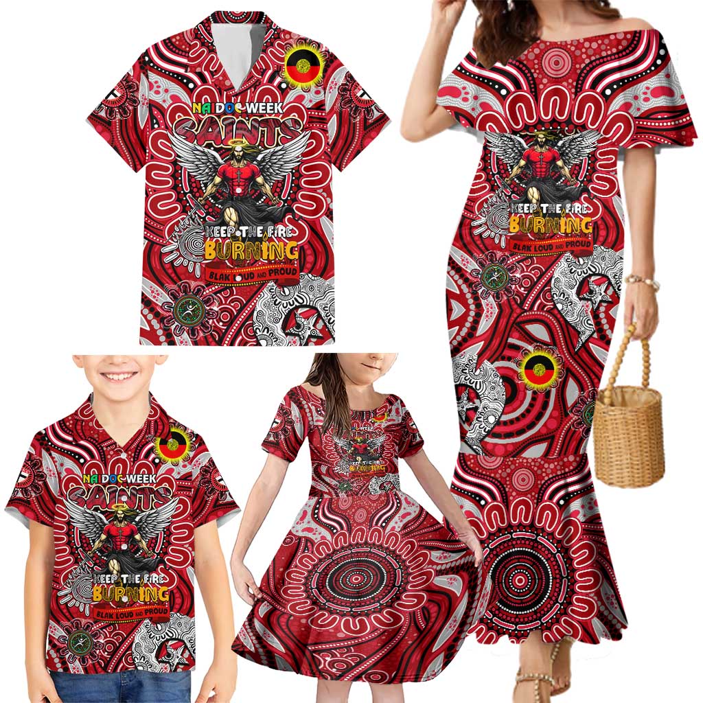 Custom St Kilda Saints NAIDOC Week 2024 Family Matching Mermaid Dress and Hawaiian Shirt Mascot Football