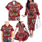 Custom St Kilda Saints NAIDOC Week 2024 Family Matching Off The Shoulder Long Sleeve Dress and Hawaiian Shirt Mascot Football
