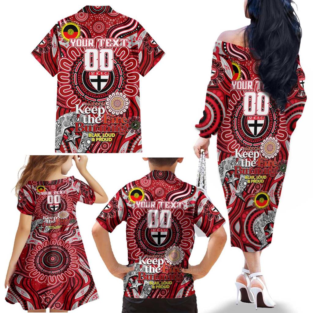 Custom St Kilda Saints NAIDOC Week 2024 Family Matching Off The Shoulder Long Sleeve Dress and Hawaiian Shirt Mascot Football