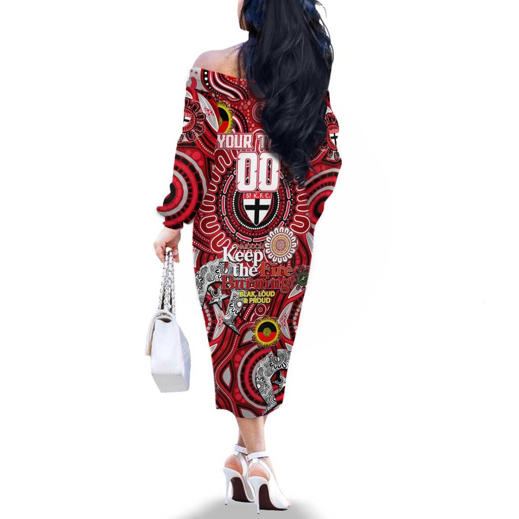 Custom St Kilda Saints NAIDOC Week 2024 Family Matching Off The Shoulder Long Sleeve Dress and Hawaiian Shirt Mascot Football