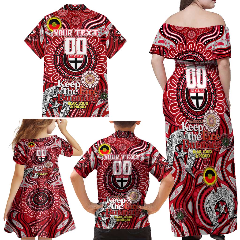 Custom St Kilda Saints NAIDOC Week 2024 Family Matching Off Shoulder Maxi Dress and Hawaiian Shirt Mascot Football