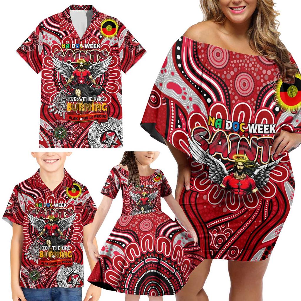 Custom St Kilda Saints NAIDOC Week 2024 Family Matching Off Shoulder Short Dress and Hawaiian Shirt Mascot Football